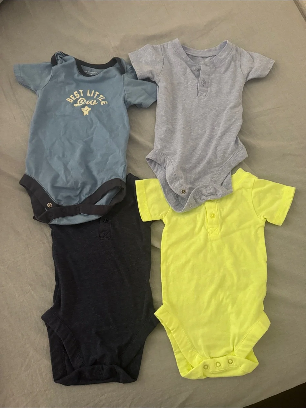 Baby Short Sleeve One-Piece Bodysuits - Blue, Light Gray, Black, Neon Yellow